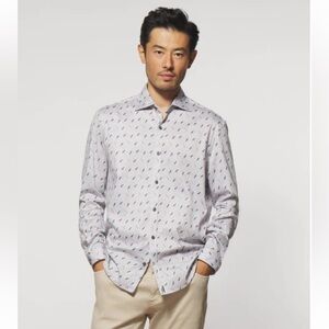 NWT Johnnie-O Featherweight Ruskin Button Front Shirt Feather Print Gray XL